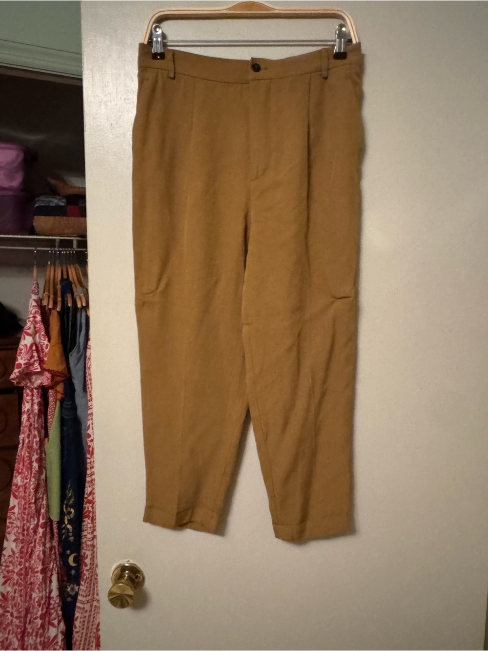 Zara Women's Cropped Tapered Pants in Camel Brown